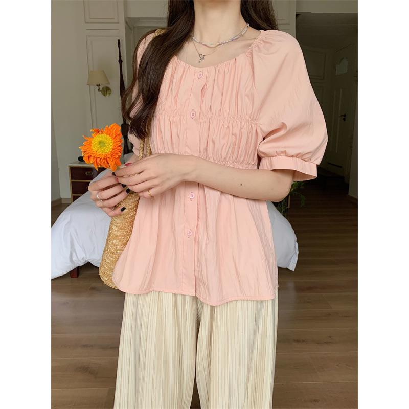 Plus Size Women s French Style Puff Sleeve Summer Blouse - Short Sleeve, Slimming & Tummy Covering 4XL
