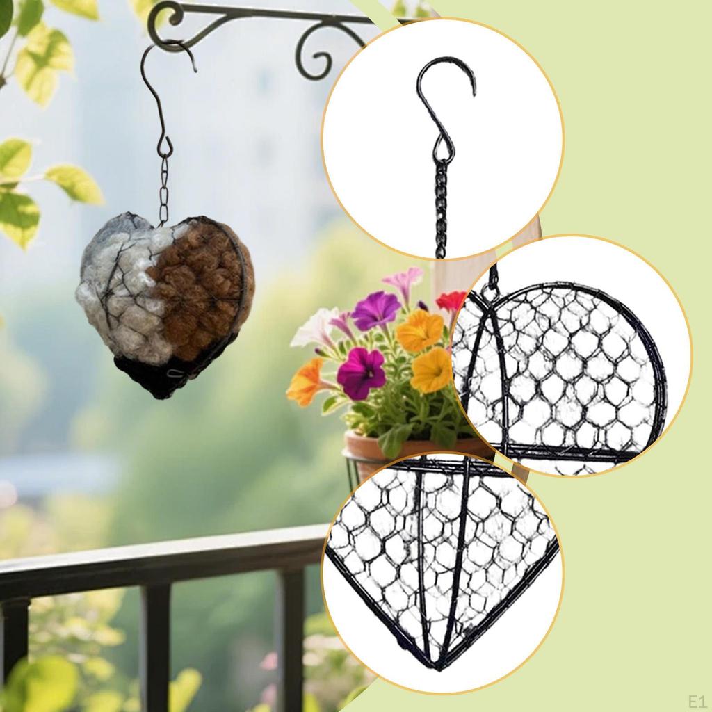 Heart Shaped Hanging Planter Metal Wire Decorative Sturdy with Chain & Hook Flower Pot Air Plant