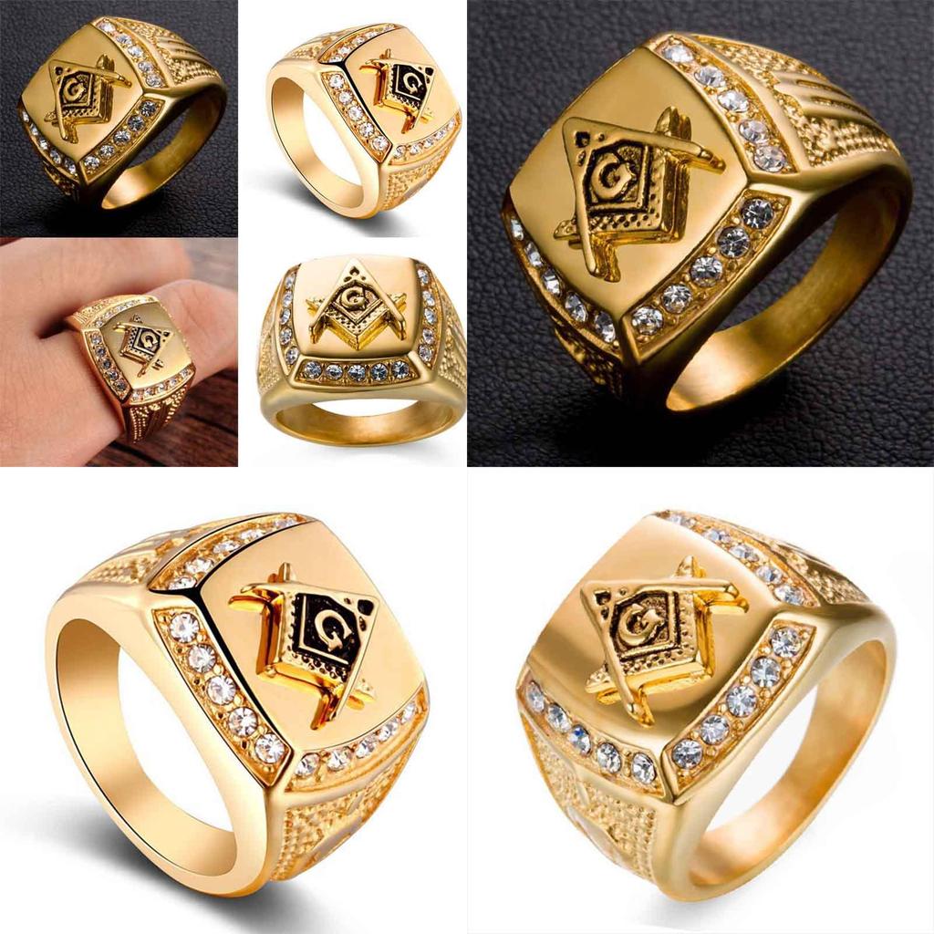 Masonic Fashion Rhinestone Symbol Ring Mens Ring Hip Hop Tide Jewelry Fashion