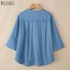 ZANZEA Women Casual Round Neck Loose 3/4 Sleeve Plain Blouse