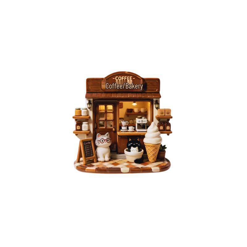 Cat Cafe Cabin Resin 3D Refrigerator Magnet - Unique Souvenir Toy