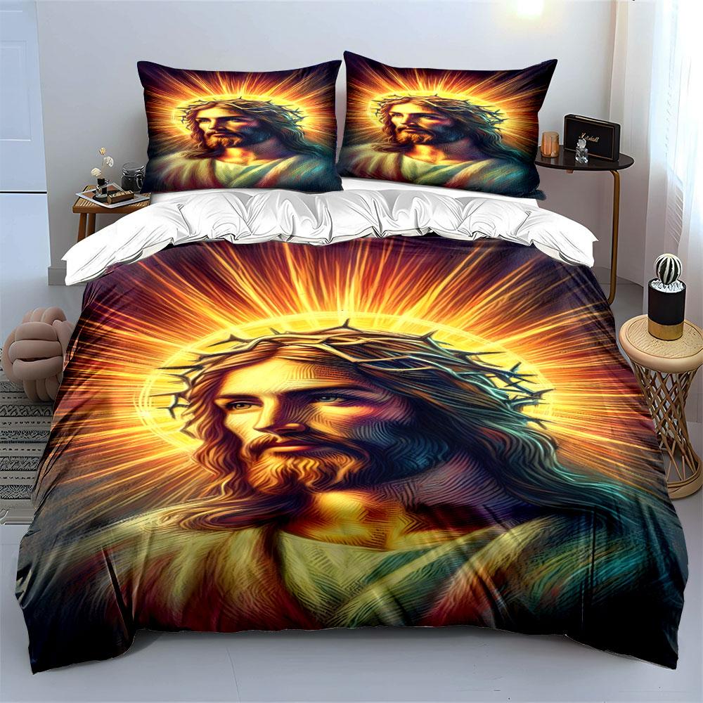 Radiant Jesus portrait design. Bedding sets Duvet cover sets Duvet covers Pillowcases(1*Duvet Cover 2*Pillowcases without duvet insert)