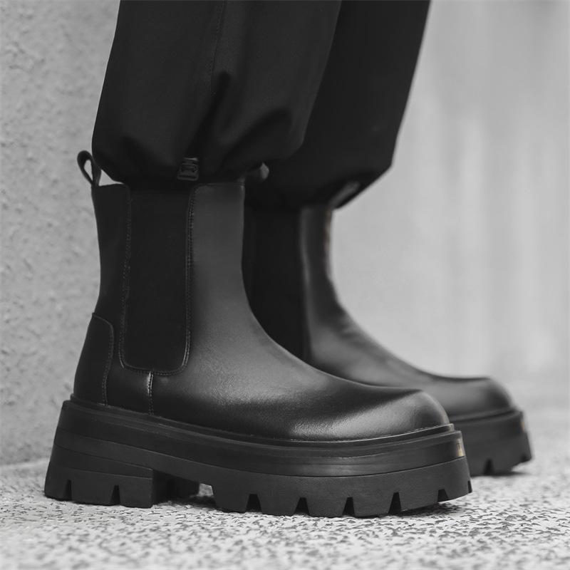 

Мужские ботинки челси на платформе, британские ботинки мартин, осенний тренд на увеличение роста, универсальные повседневные короткие ботинки 28291-J 38 чёрный