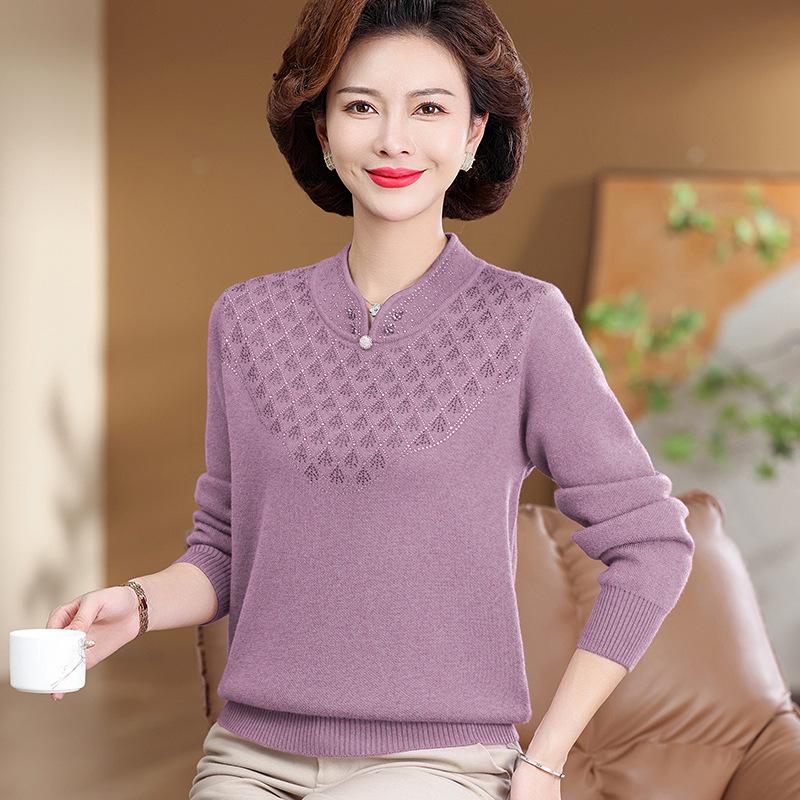 

Women s Velvet-Lined Wool Sweater & Wide-Leg Pants - Fall/Winter Fashion for Middle-Aged and Elderly XL [105-120 lbs]