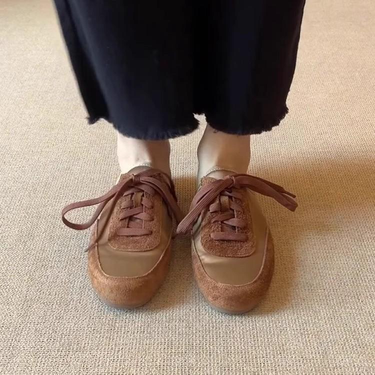 Sheepskin Version~ Niche Lace-up Color Matching Bag Head Drag Woman One Pedal Flat Bottom Half Drag Ins Sports and Leisure Style Slippers