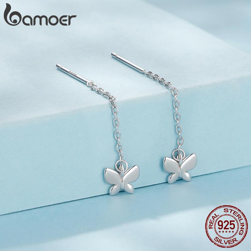 BAMOER 925 Sterling Silver Snowflake Droplet Dangle Earrings for Women Teens Elegant Long Dangling Earrings Threader Tassel