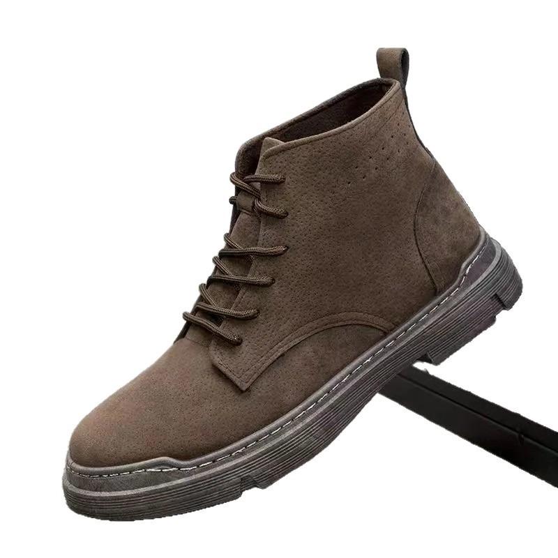 High-top Cotton Martin Boots Men's British Retro Trend Short Boots Sewing Thread Soft Sole Single Cotton Green Trend Men's Shoes