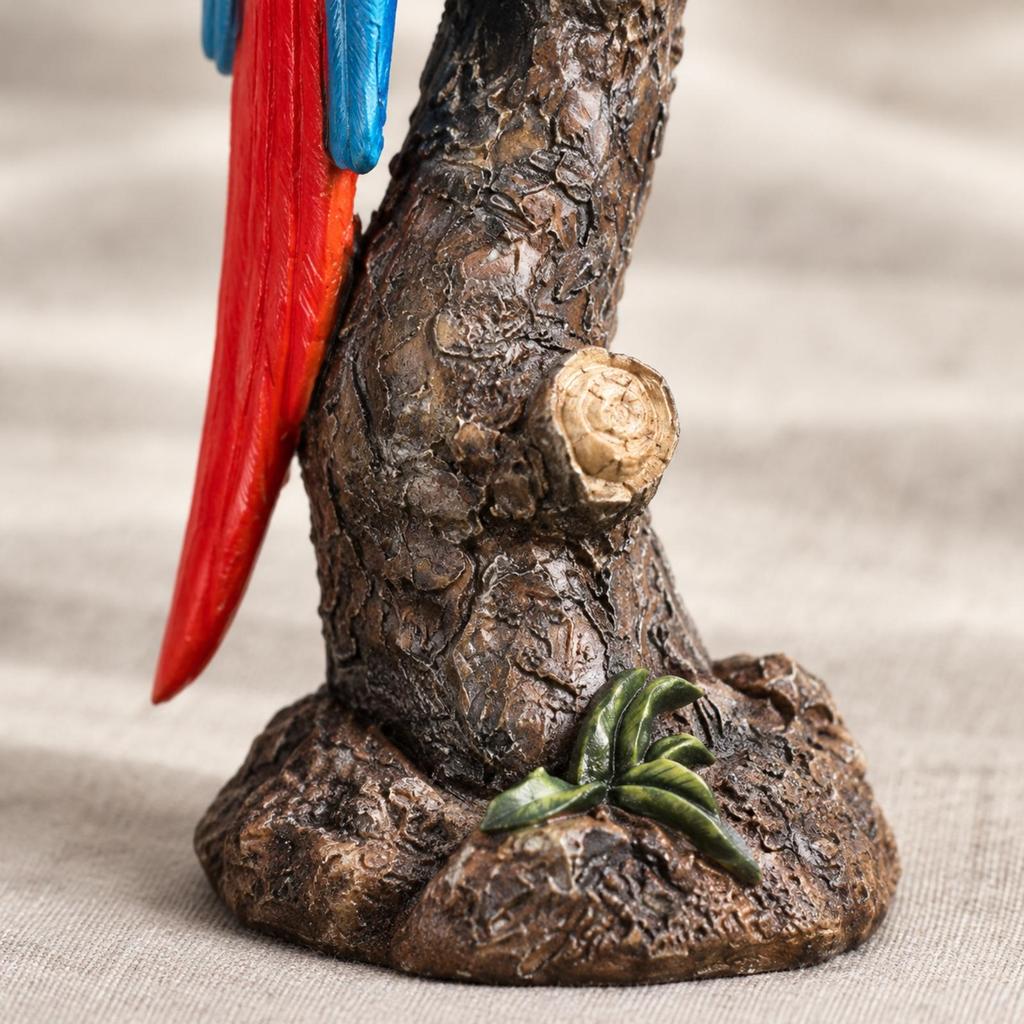 Parrot Ornament with Branch Perch Colorful Figurine Carved Bird Statue