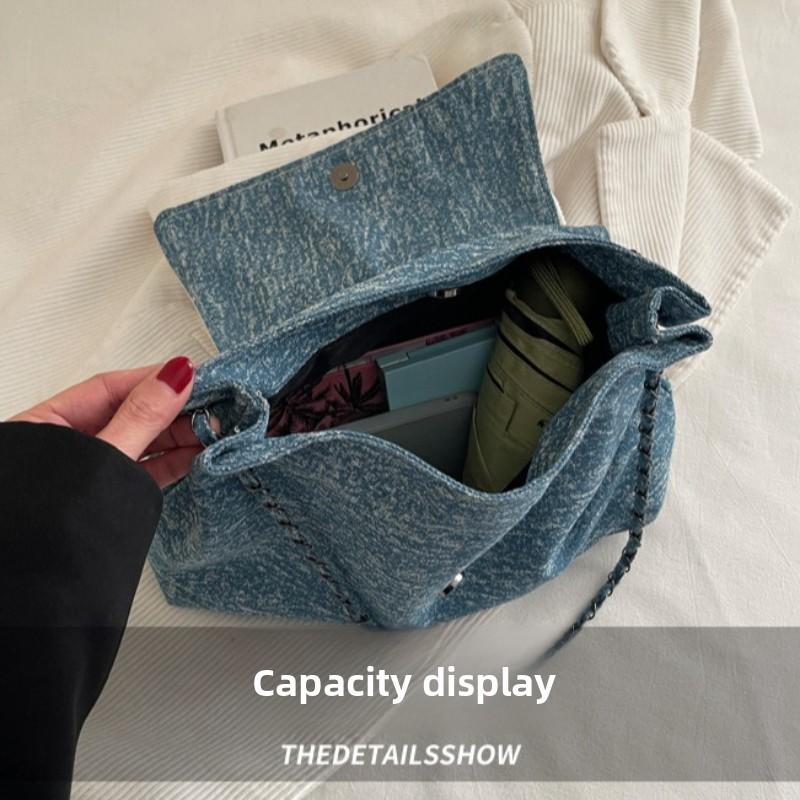 Große Kapazität Denim Umhängetasche für Damen Frühling Modisch und Vielseitig Schultertasche Leichte Einkaufs- und Pendeltasche