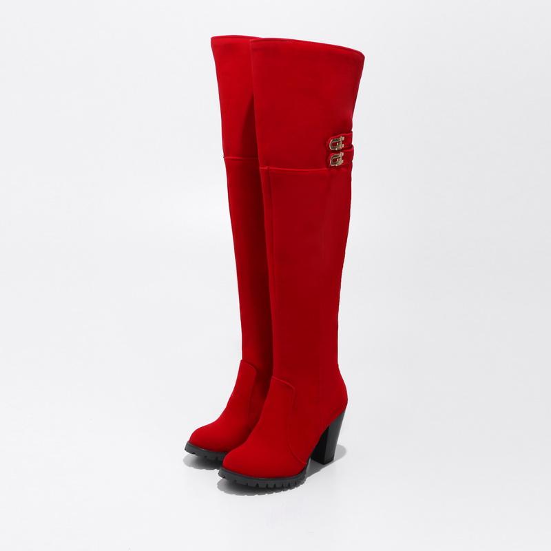 

Women s high-heeled boots autumn and winter new thick-heeled large-size suede medium boots 37 червоний
