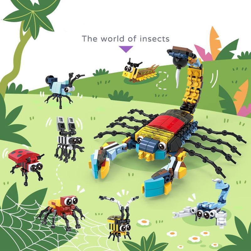 Non-Toxic 12-In-1 City Creativity Jungle Animals Zoo Insect Spider Dragonfly Ladybug Bee Model Building Blocks Bricks Collectible Toys