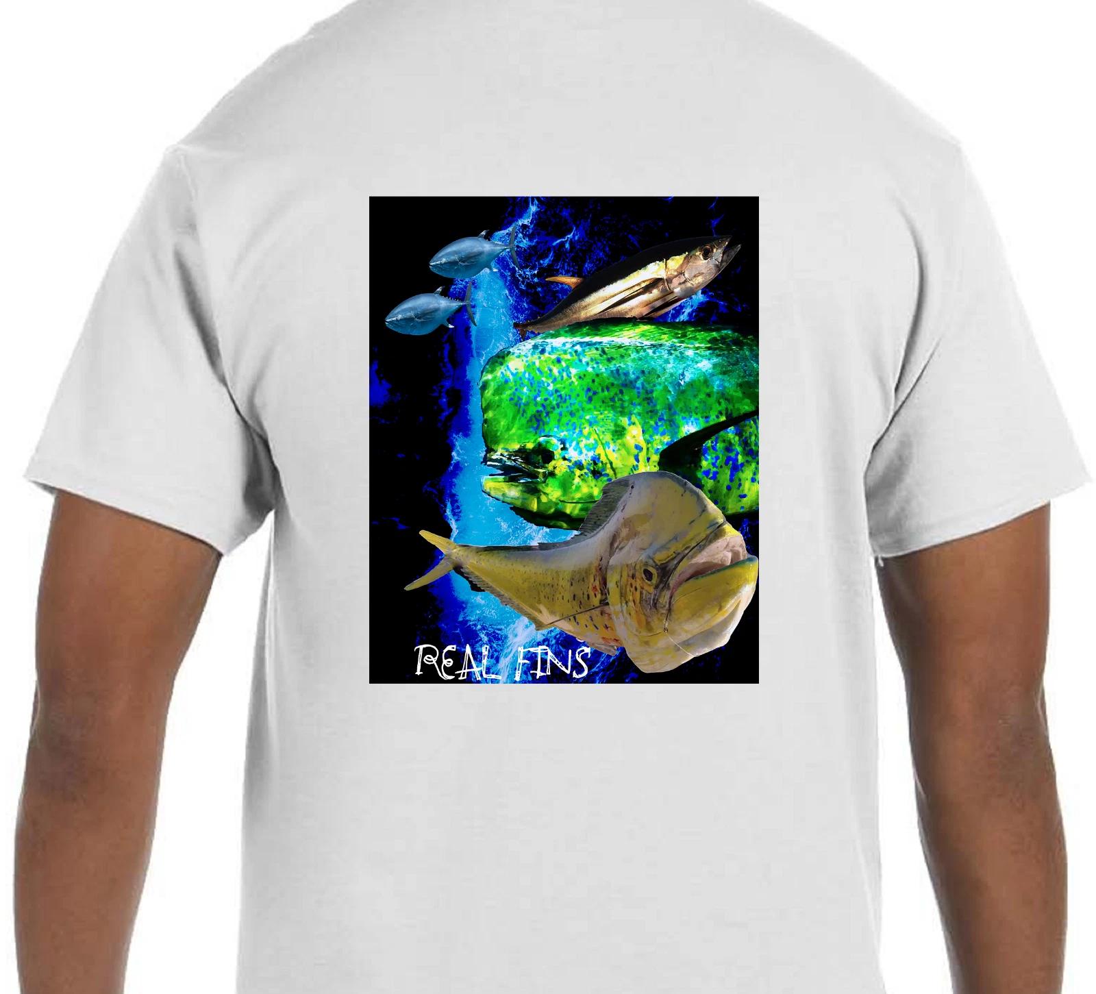 

Real Fins Tuna Mahi Mahi Dolphin Beach Short Sleeve Fishing Fisherman T shirt M