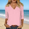 Damen V-Ausschnitt Locker Geschnittenes T-Shirt Lässiges Leinen Baumwollmischung Oberteil Langarm Basic Pullover Entspannte Passform Bluse für den Täglichen Gebrauch