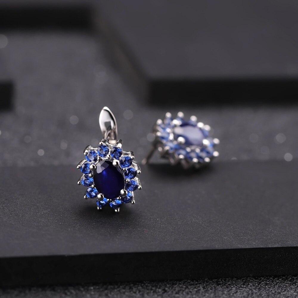 Fashion 1.89Ct Natural Blue Sapphire Earrings 925 Sterling Silver Gemstones Vintage Stud Earrings for Women Fine Jewelry