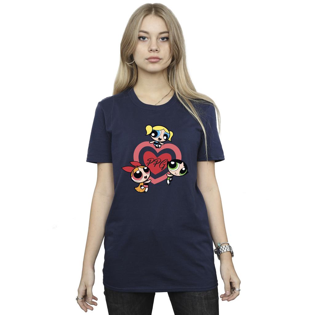 The Powerpuff Girls Dam/Damer Dubbelt Hjärta Bomull Pojkvän T-shirt