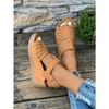 Women’s Retro Stitching Peep-Toe Sandals, Thick Sole Wedge, Large Size Casual Shoes