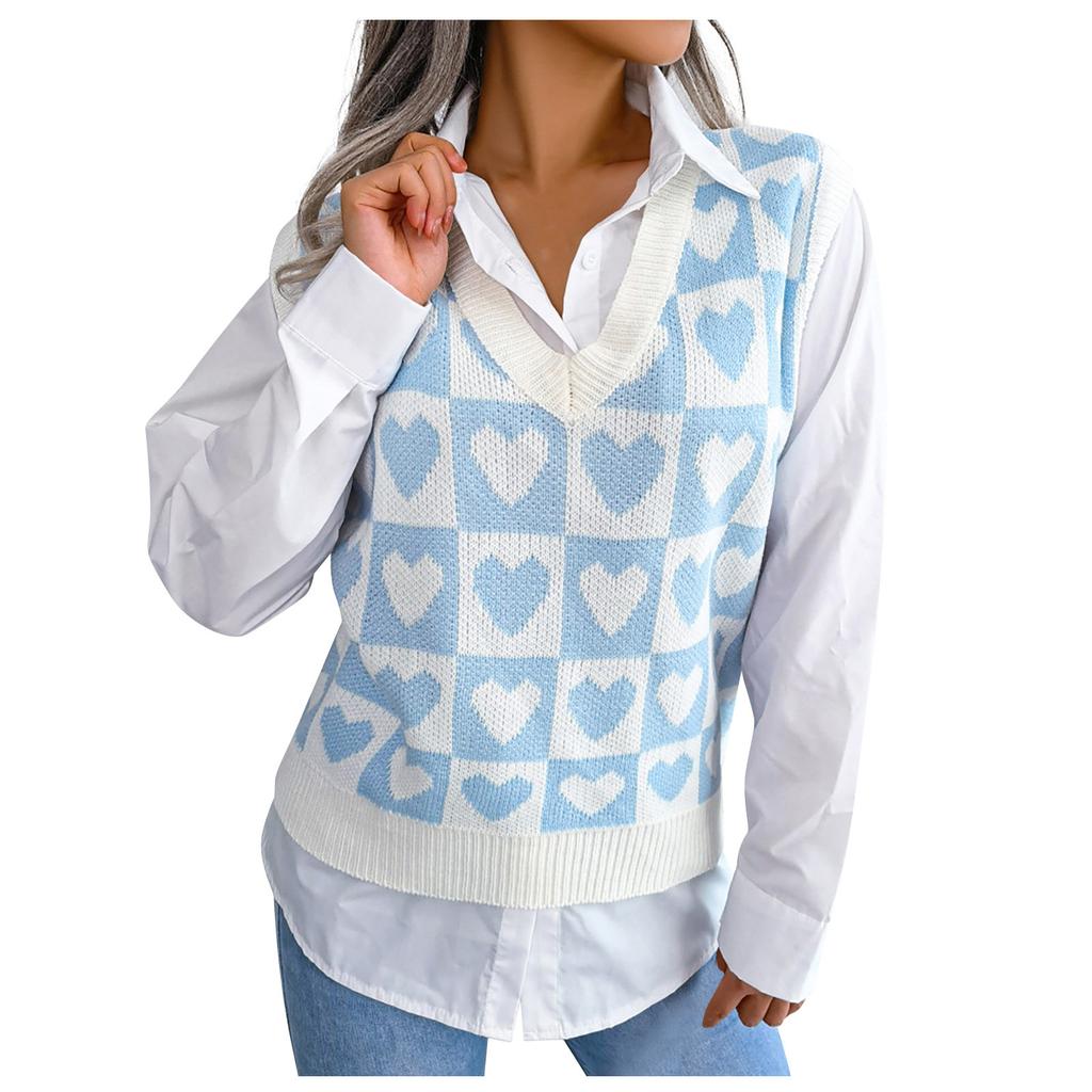 Women V-neck College  Love Knitted Vest Sweater Vest