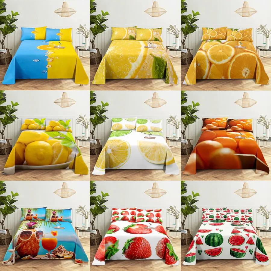 Fruit Bed Sheet Set and Pillow Case Queen King Size Bedding Set Lemon Print Pillowcase for Double Twin Full Single Bed Free Ship