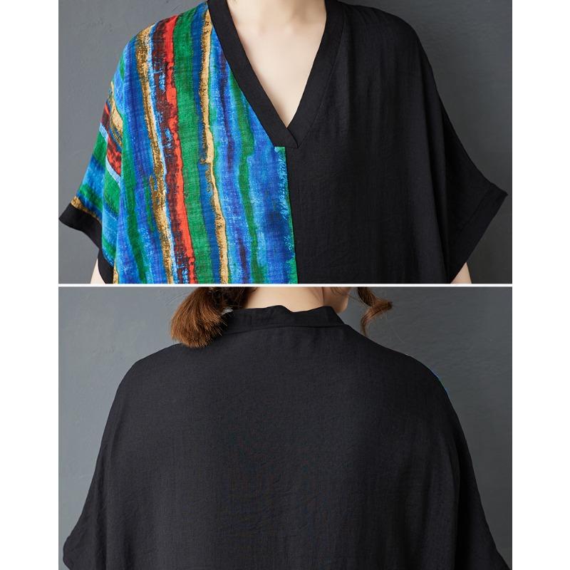 DIMANAF Women Summer New 2025 Plus Size Dress Casual V-Neck Loose Stripe Long Dress Vintage Dress Maxi