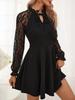 New Elegant Women's Solid French Color Block Lace Tie Long Sleeve Dress