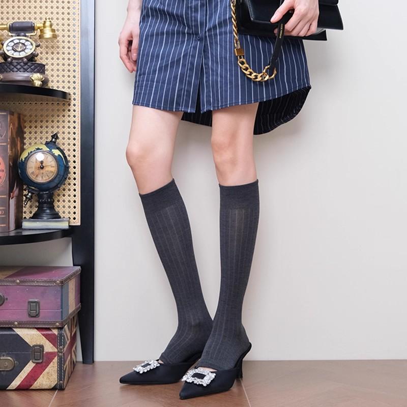 

New Fashion Sweet JK Long Socks for Women Girls Ins Kawaii Mid-tube Stockings Japanese Style Breathable Boots Cover Summer Socks темно-сірий колір