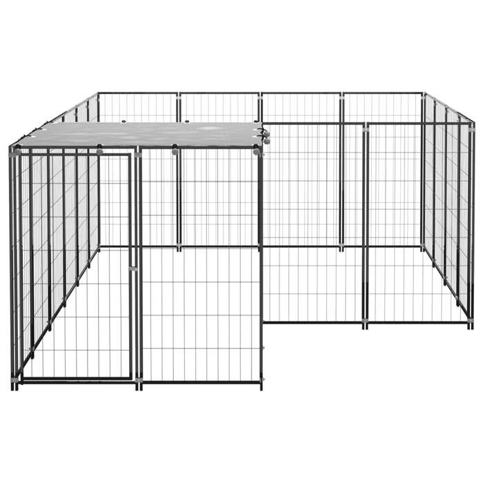 VidaXL Chenil Noir 6,05 m² Acier Enclos pour Chiots Cage Chiens Extérieur 3082205