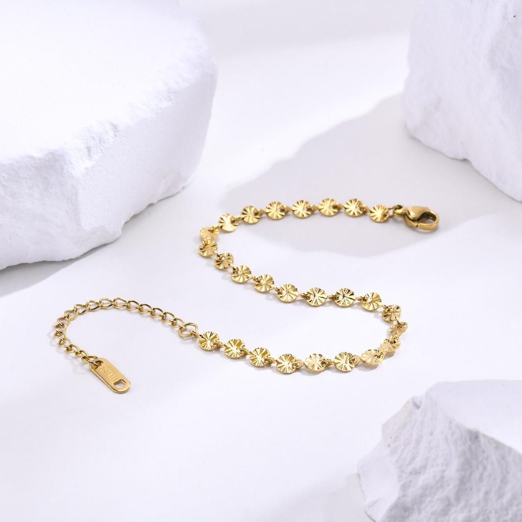 Adjustable Textured Disc Bracelet, Women's Stainless Steel Bohemian Simple Stackable Multi-Layer Jewelry