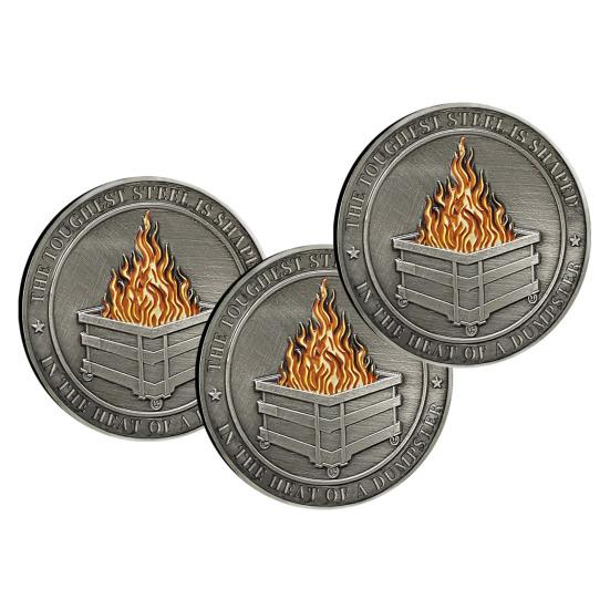 Challenge Coin Dumpster Flame Pattern Retro Silver Color Challenge Medal Unique Office Desk