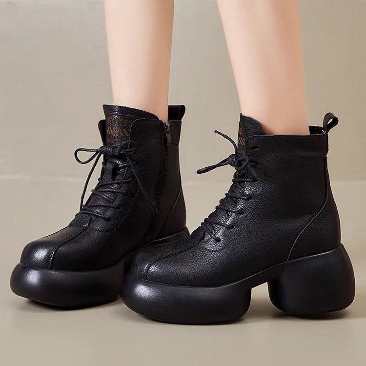 Popular retro platform single boots women's 2025 autumn and winter new short women's boots British Martin boots thick heel women's boots