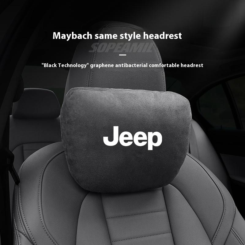 Suede Car Headrest Neck Pillow Seat Waist Cushion Jeep Grand Cherokee Wrangler JK Gladiator Patriot Commander Renegade CompassN