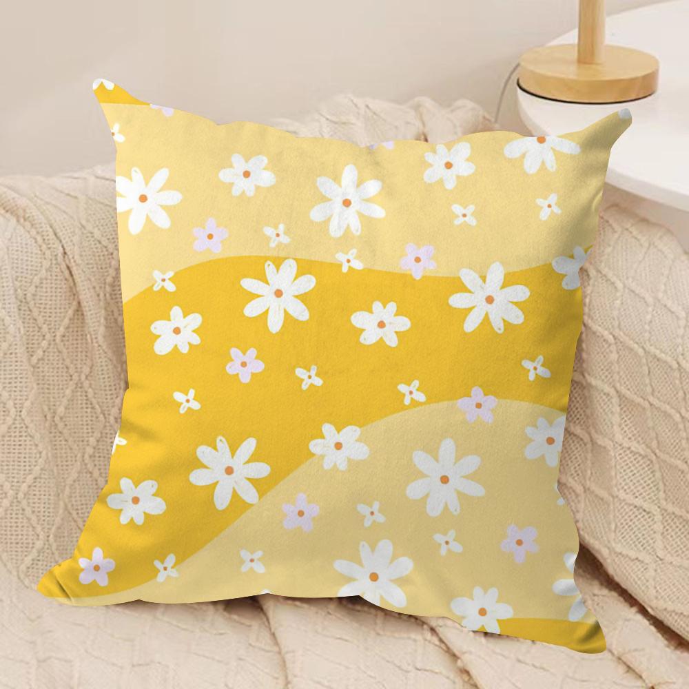 Colorful Daisies Cushion Cover Silky Short Plush DoubleSided Printed Pillow Case for Sofa All Seasons Home Decor Gift