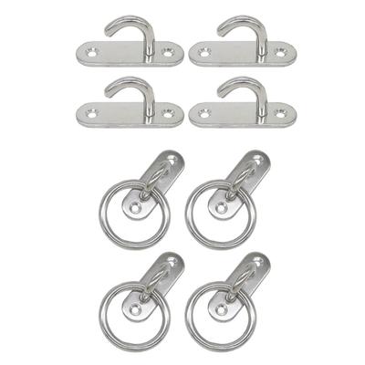 4Pcs Stainless Steels Pad Eye Plate Marine Hardware Hook Heavy Duty Ceiling Hook Half Opening Staple Hook Enduring