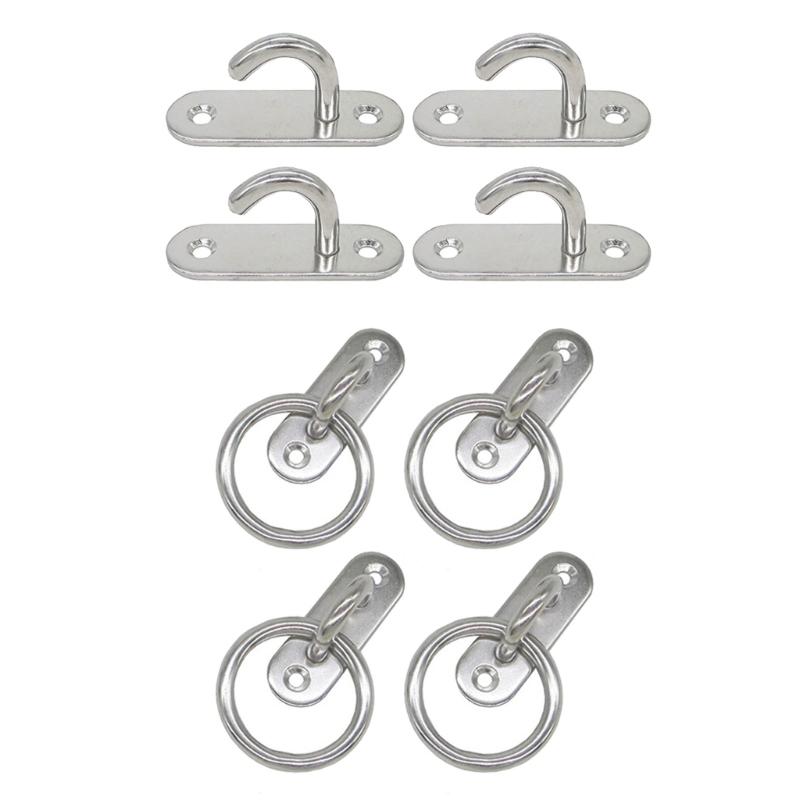 4Pcs Stainless Steels Pad Eye Plate Marine Hardware Hook Heavy Duty Ceiling Hook Half Opening Staple Hook Enduring