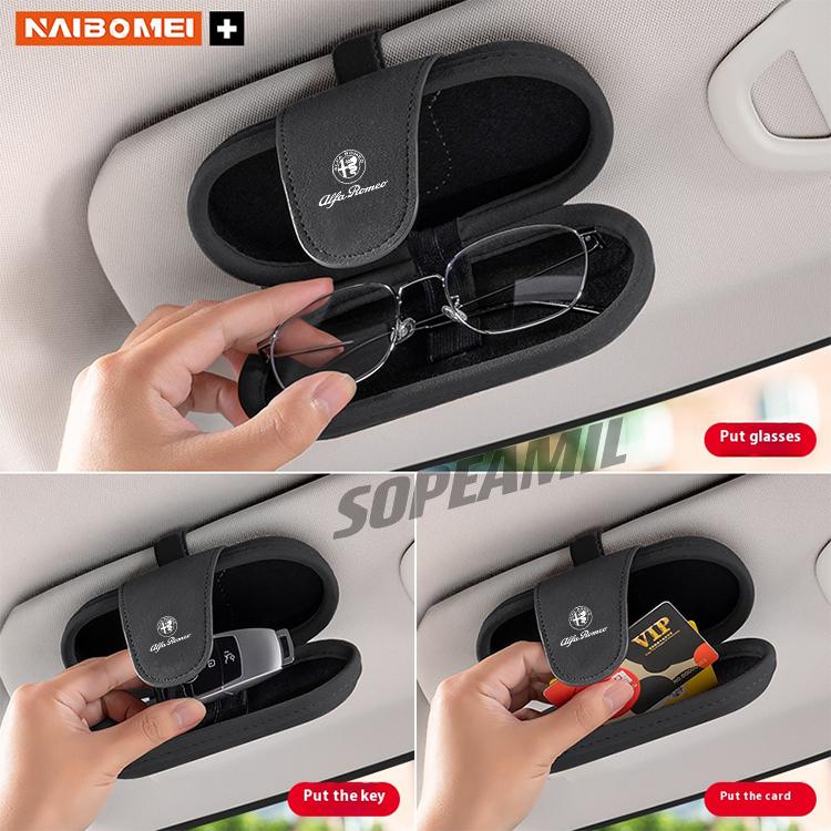 Car Suede Sunglasses Storage Box Visor Glasses Clip Alfa Romeo GT 147 156 159 Giulia Tonale Stelvio Giulietta Mito Milano Gloria wnp522