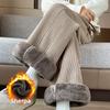 Women's High Waisted Straight Leg Winter Pants - Thickened Fleece Lined Elastic Waistband, Casual Pants for Autumn and Winter, Middle East Series