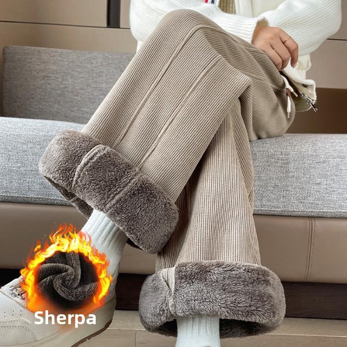 Women's High Waisted Straight Leg Winter Pants - Thickened Fleece Lined Elastic Waistband, Casual Pants for Autumn and Winter, Middle East Series