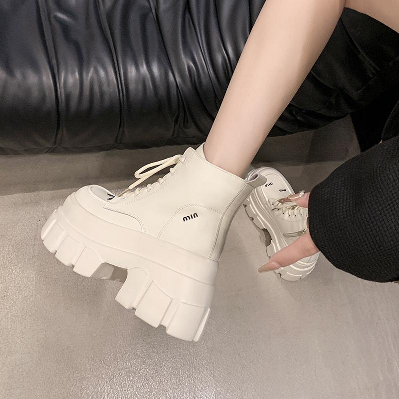 Modă 2025 Nou 9CM Platformă Înaltă Botine de Gleznă Femei Cizme de Combat Motociclist Punk Pantofi din Piele Femeie Tălpi Groase Cizme de Zăpadă cu Blană Caldă