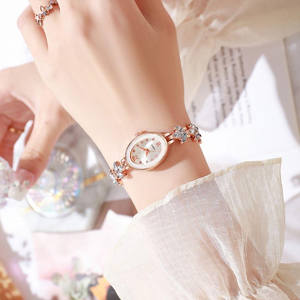 Alloy Luxury Wrist Watches Oval Shape Quartz Watches Elegant Chain Watch  Girls