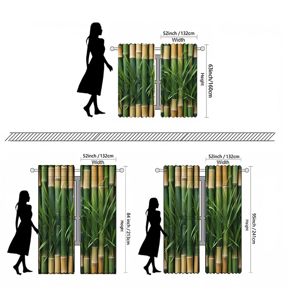 2-piece Set of High-definition Digital Printed Curtainbamboo Green Natural Style Curtain for Cross Border E commerceHome Decorat