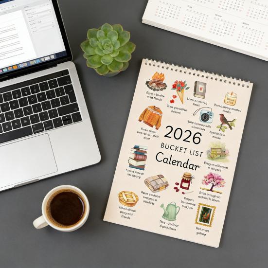 2026 Bucket List Kalender Künstlerischer Wandkalender Planer Hängender Monatskalender Zeiterinnerungskarte für Heim- und Bürogebrauch