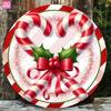 Vintage Christmas Candy Cane Wreath Metal Wall Sign 20x20 Cm Retro Holiday Home Decor Xmas