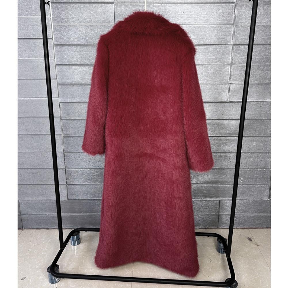 Cappotto in Pelliccia Sintetica da Donna, Pelliccia Sintetica, Modello Lungo, con Collo Imbottito, Cappotto Invernale da Donna Extra Lungo