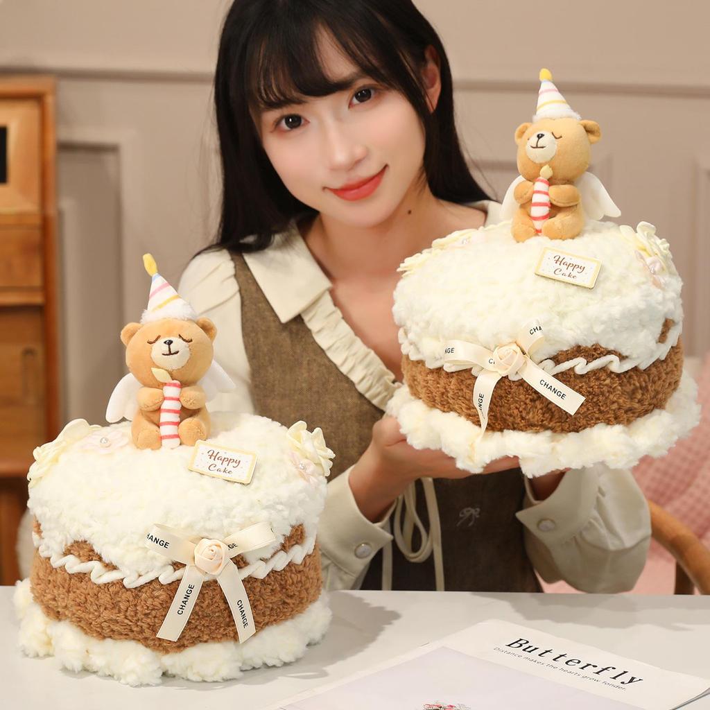 Cute Teddy Bear Doll Comfort Cushion with Scented Birthday Cake Candle