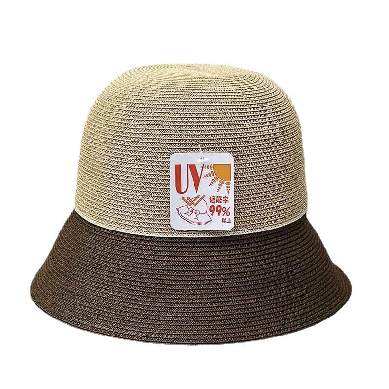 Japanese Dome Color Matching Straw Hat Women'S Summer Seaside Beach Vacation Travel Sunscreen Small Fresh Bucket Hat