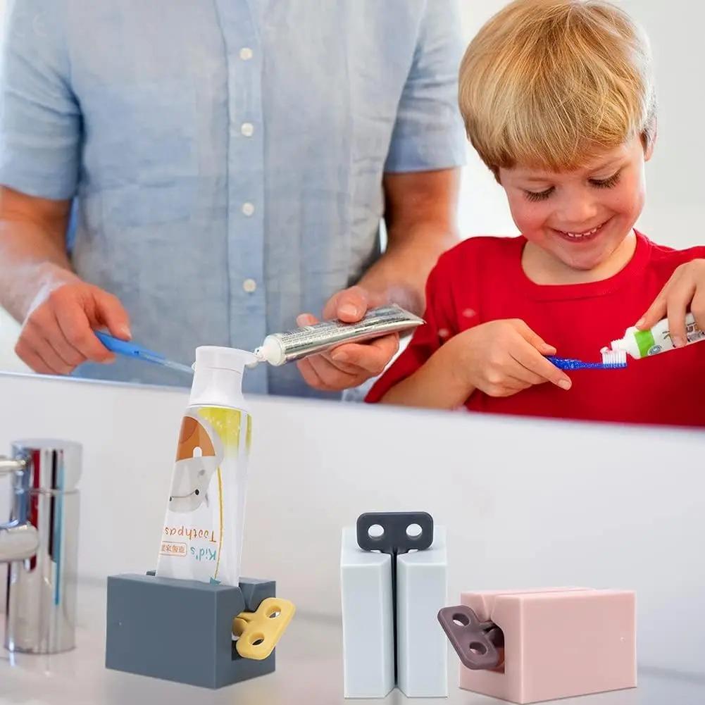 4 Pcs Rolling Tube Toothpaste Squeezer Toothpaste Seat Holder Stand Rotate Toothpaste Dispenser for Bathroom Toothpaste Holder