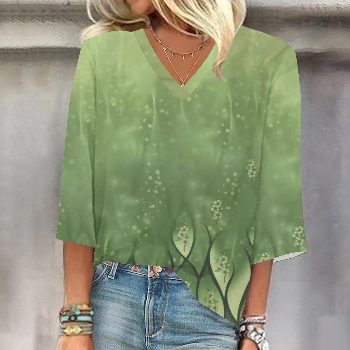 

2023 Весенне-осенний новый модный топ с рукавом 3/4 и принтом