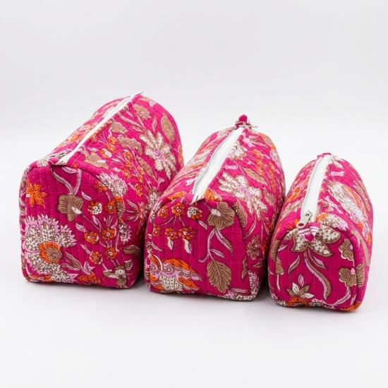 Cosmetic Bag Usalover925 Pink Quilted Cotton Floral Print Cosmetic Bag 03