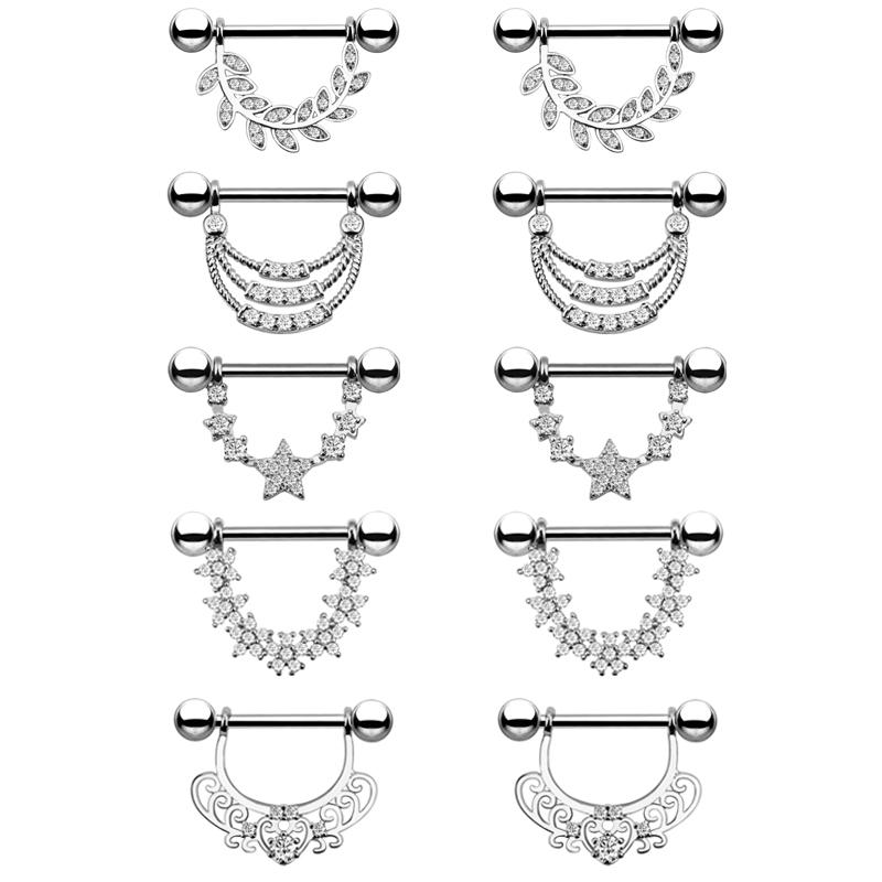 Set of 5 Cutest Stainless Steel U-Shaped Zircon Body Piercing Rings Nipple Ring Jewelry Kit for Women Gift for Children