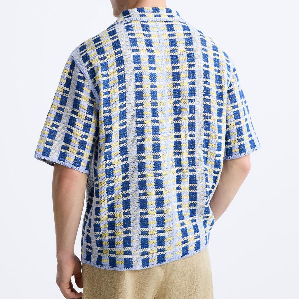 Zara Loose Fit Lapel Casual Short Sleeve Shirt Men Shirts Blue 7200330-400