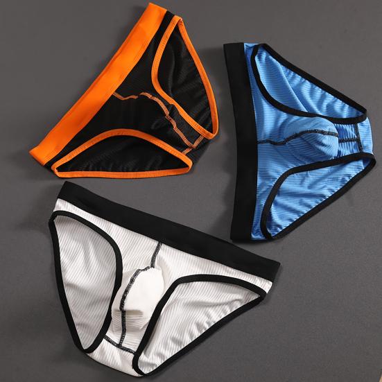 Men Briefs Ribbed Good Stretch Big Pouch Low Waist Color Block U Convex Close Fit Underpants Panties for Honeymoon